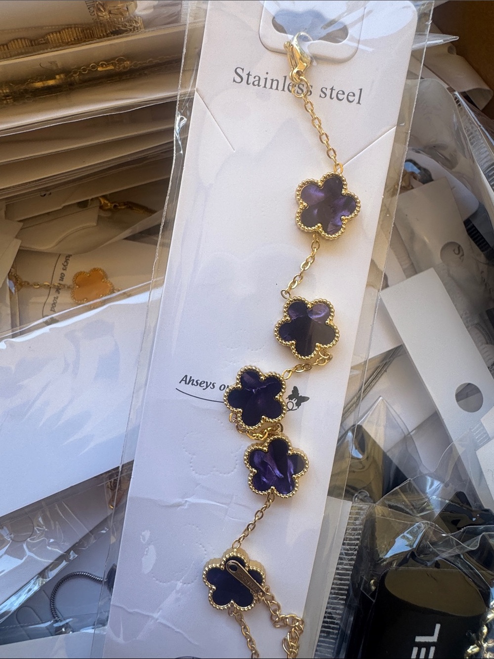 Gold-Tone Purple Clover Link Bracelet - Stainless Steel